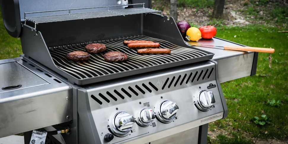 Gas grill with food