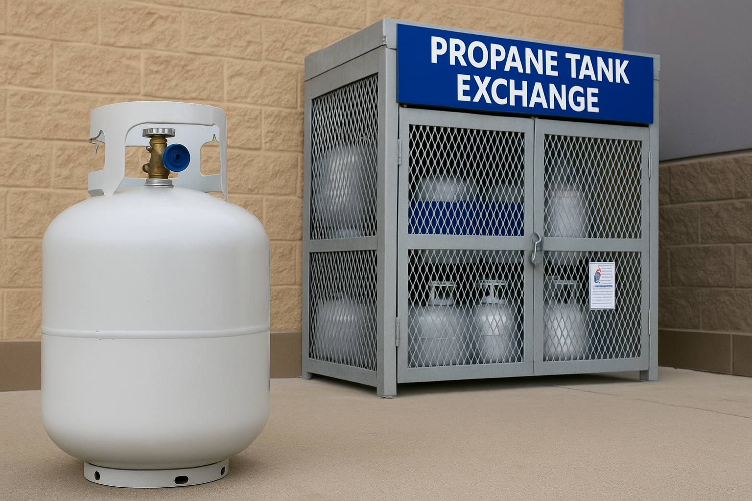 Propane tank exchange cage at a retail store
